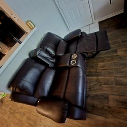 Brown Leather Powered L.E.D Light Up 2 Piece Set Couch 