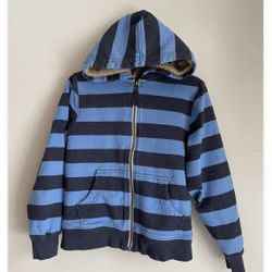 Hanna Andersson Hoodie Kids Size 120 6/7 Full Zip Sherpa Lined Blue Striped