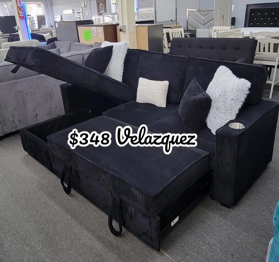 ✅️✅️ Black Convertible Sectional W/ Cup Holder & W/ USB Port✅️✅️