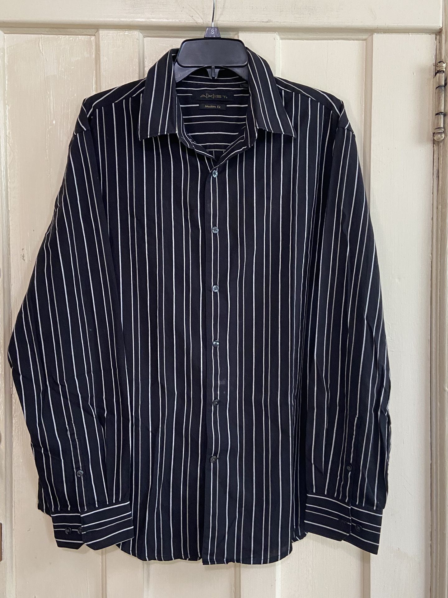 A[x]IST AXIST Men's Button Front Dress Shirt Black Striped Size XL Modern Fit
