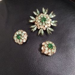 Vintage Judy Lee Rhinestone Brooch And Earrings