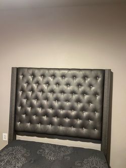 Paris silver grey leather tufted diamond headboard