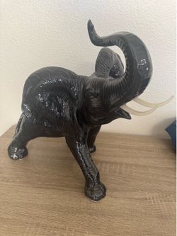 vintage black leather elephant sculpture figure