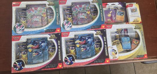 Pokémon TCG 30th Celebration Box Lot (2 Greninja Ex, 2 Slyveon Ex, Poster, Tech Sticker, Knockout)