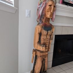 Native American Warrior Chief Statue Wooden