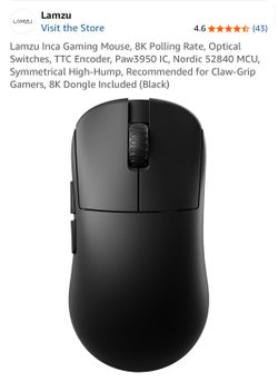 Lamzu Inca 8K Wireless Gaming Mouse – PAW3950 Sensor – Black – Like New