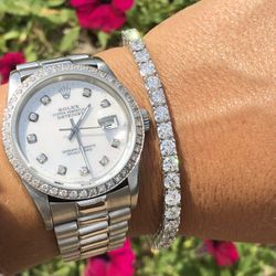 White Gold Presidential Style Diamond Bezel Rolex With Box 