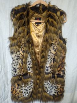 A - Adrienne Landau Original Leopard Long Hair Faux Fur Vest