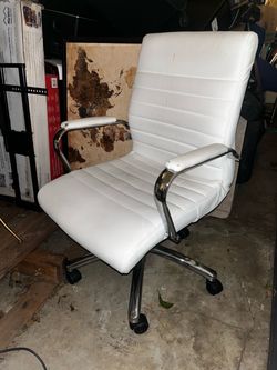 White Leather Office Chair with Chrome Frame