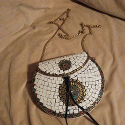 Handcrafted mosaic metal clutch LuLu NYC