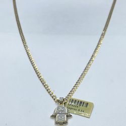 14k solid Gold cubana diamond cut chain and Diamond Hamsa hand 💎 🪬 pendant