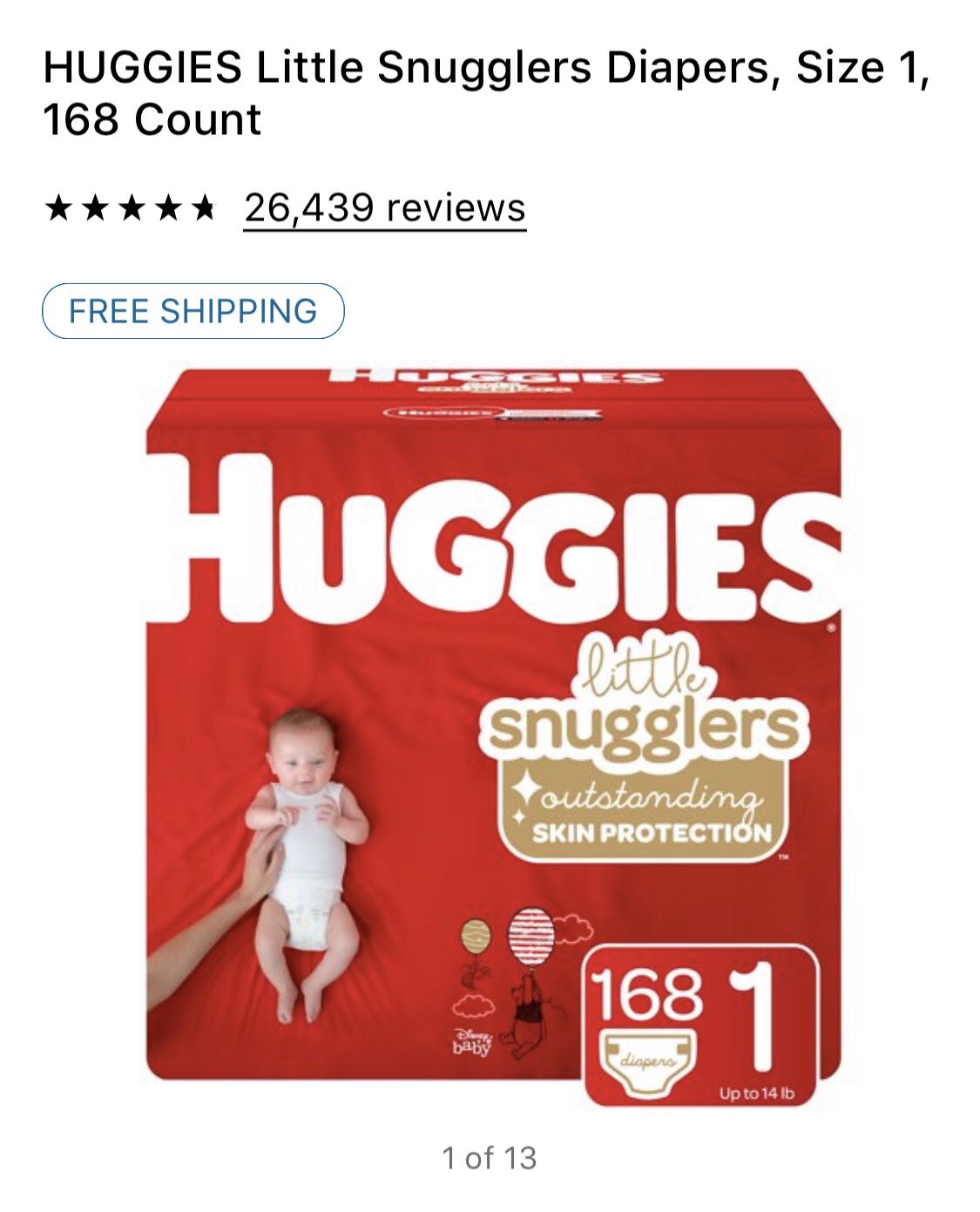 Huggies little snugglers size 1 diapers 168 ct