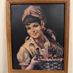 Vintage Woman Lady Cherry Picker Wall Picture Print Decoration