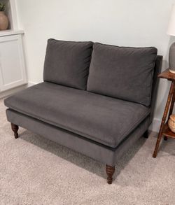 Gray Velvet Armless Loveseat