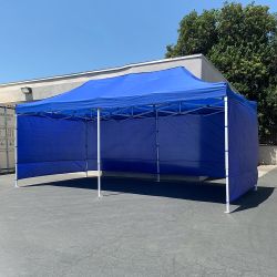 New in box $225 Heavy Duty 10x20 ft Canopy with (4 Sidewalls), Outdoor Patio Pop Up Tent Gazebo, Blue/White