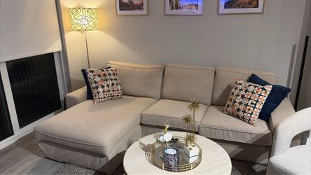 IKEA KIVIK Beige Fabric Sectional Sofa with Chaise