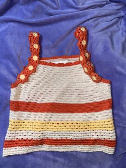 zara crochet orange flower tank