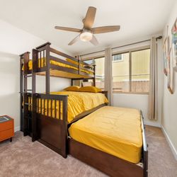 Solid Wood Triple Bunk Bed — Twin/Full + Pull-Out Trundle (Mattresses Included)