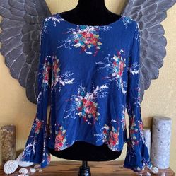 Lush Floral Bell Sleeve Shirt Top
