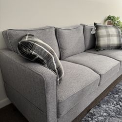3-Seater Grey Fabric Sofa with Cushions