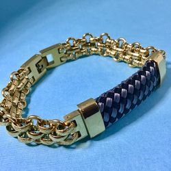Men’s 8” Gold on Stainless Steel Bracelet with Black & Gray Detailed Center *Pickup Boca Raton
