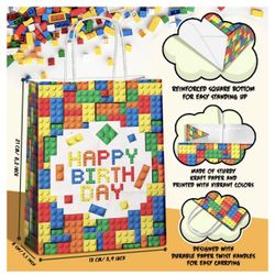 Building Block Party Favor Bags with Handles - Bricks Goodie Gift Candy Bags for Birthday Party Baby Shower Supplies Decorations