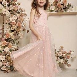 SHEIN Girls One Shoulder Pink Sequin Mesh Flare Hem Dress Size 10