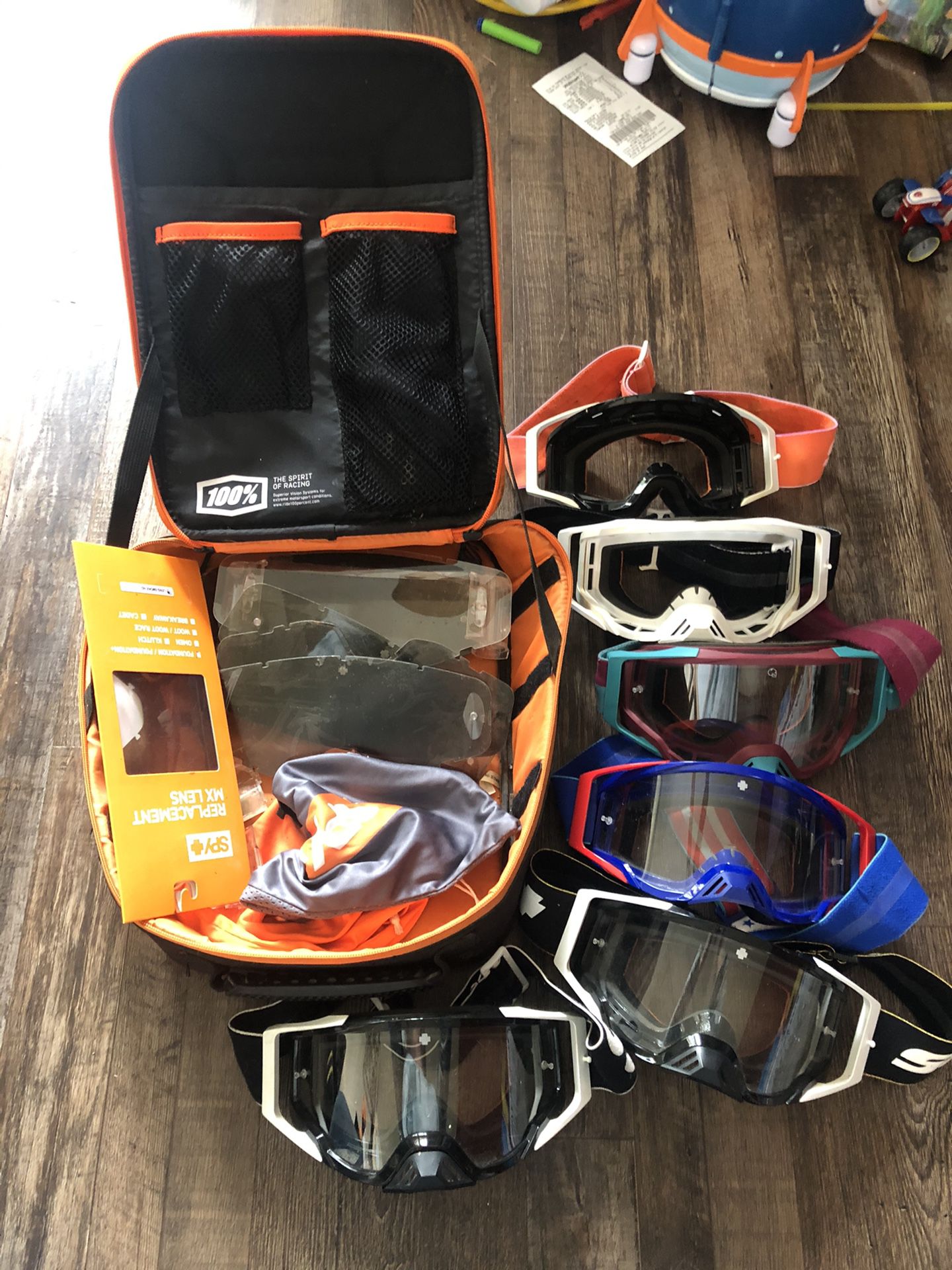 6 Pairs Of Riding/Boarding Googles, Replacement Lenses And Bag