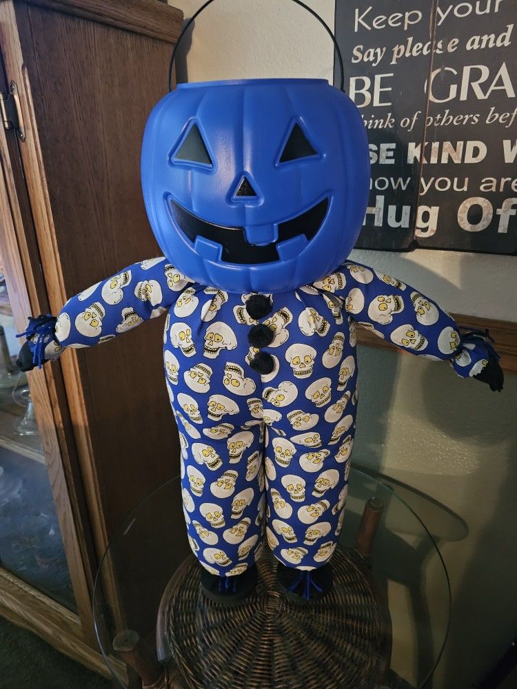Halloween Pumpkin Pail Doll Standing Handmade NEW 