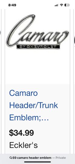 69 Camaro Header Pannel Emblem