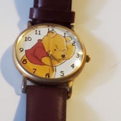 Timex Watch: Winnie The Pooh. Needs Batteries.  Leather Band 