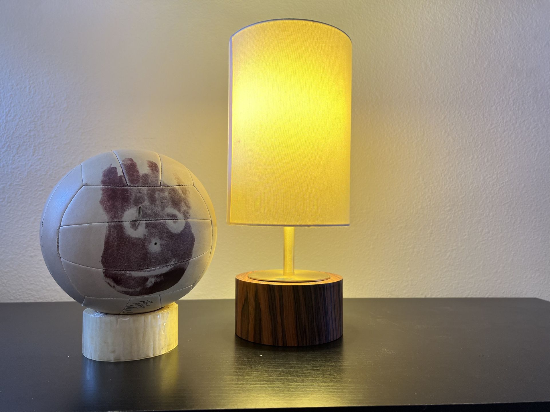 Better Homes & Gardens 16.25" Walnut and Brushed Brass Finish Woodgrain Touch Table Lamp