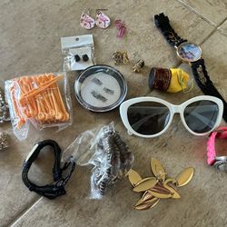 Jewelry Lot with sunglasses, brooch, earrings, bracelets