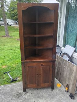 Wooden Corner Cabinet with Open Shelving