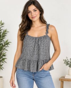 Madewell gingham white and black 100% cotton ruffle peplum blouse, size 2