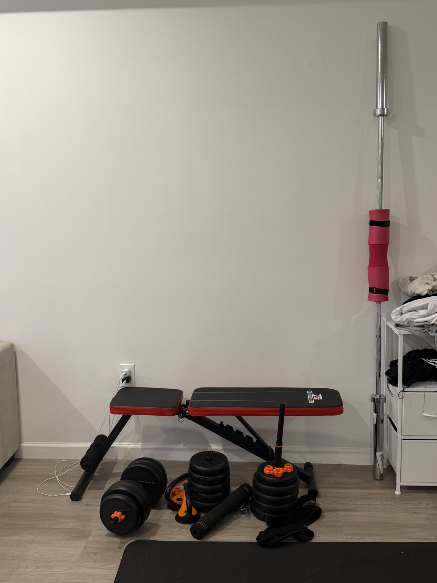 Weight Bench, Adjustable Dumbbells Set, 7ft Barbell Bar