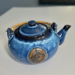 1980S Royal Blue With Brown Accents And Medallion Glazed Kettle