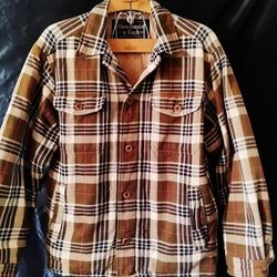 Vintage Abercrombie & Fitch Quilted Shirt Jacket Men’s M Brown Blue Plaid Flannel Lined


