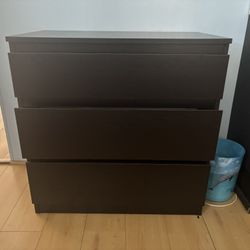 3-Drawer Black Chest Dresser Modern Storage Good Condition