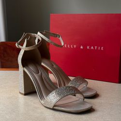 Champagne/Gold Block Heels - Size 9W