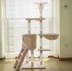 NEW Cat Tree, Multi Level Cat Tower W/ Scratching Posts, 2 Condos, Ramp, Basket !