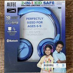 Altec Lansing Kid Safe 2-in-1 Wireless Bluetooth Headphones - Crystal Clear Sound, Safe Volume Limiting, Foldable Design - Enjoy Audio and Protect You