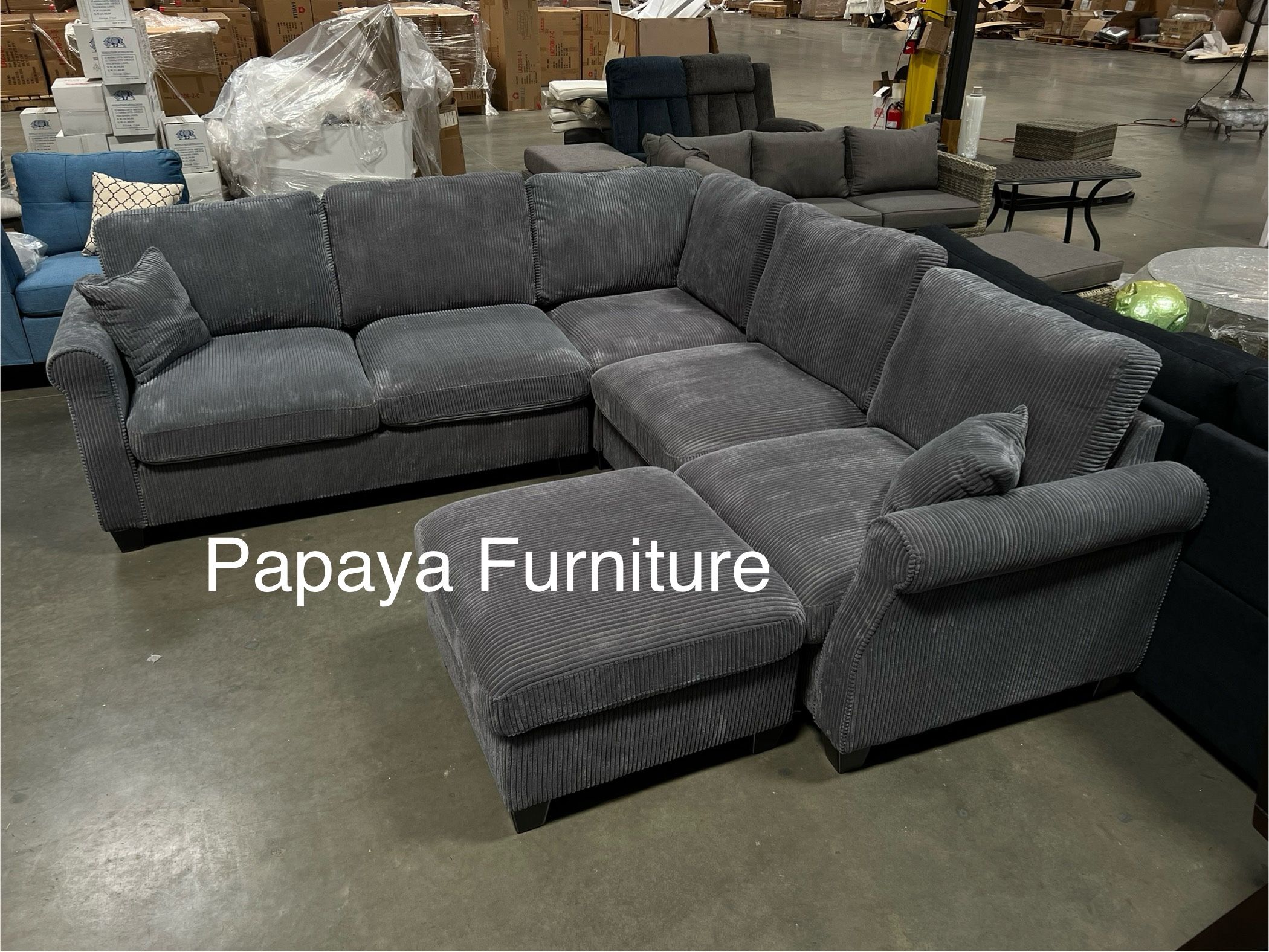 New! Dark Grey Sectional Sofa And Ottoman, Sectionals, Sofa, Couch, Grey Couch, Grey Sofa, L-Shaped Sofa, Plush Sectional Couch,Living Room Sofa