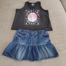 Cropped Oversized Top and Jeans Skirt Set for Girls Size 7/8