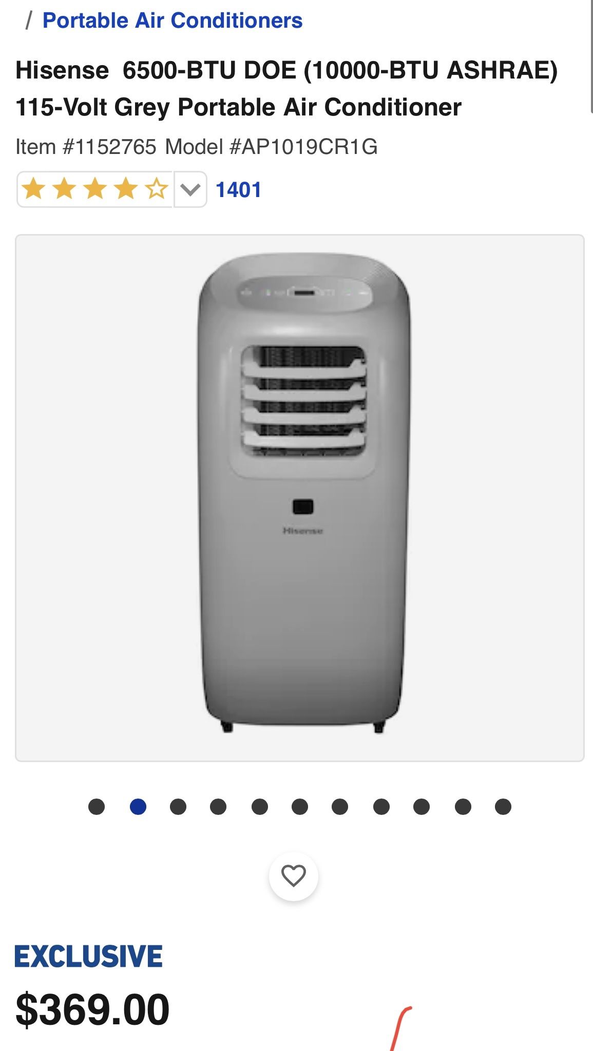 Hisense 6500-BTU DOE (10000-BTU ASHRAE) 115-Volt Grey Portable Air Conditioner!!