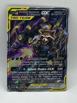 Non TCG Pokemon Rocket Raccoon & Umbreon Gx Tag Team Fan Art Card