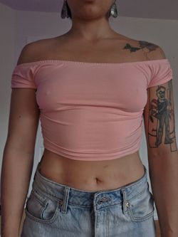 Candy Pink Crop Top Off-Shoulder T-Shirt