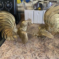 Brass RARE vintage Fighting Roosters  