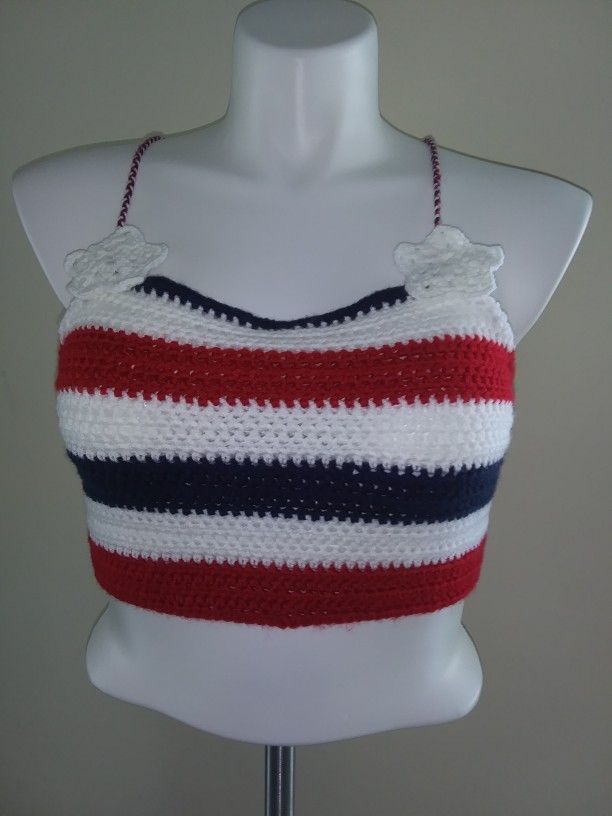 NEW LisaG7 PATRIOTIC CROCHETED CROP TOP CT 104. sz L