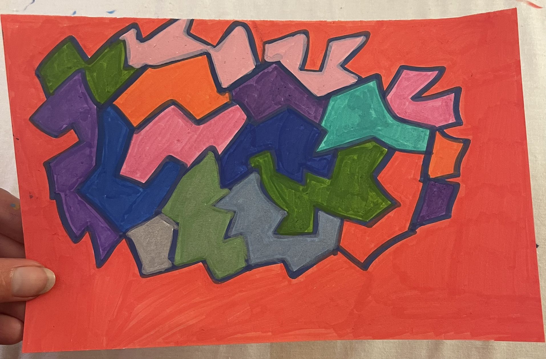 Crazy Zig-zag Shapes Abstract Painting New